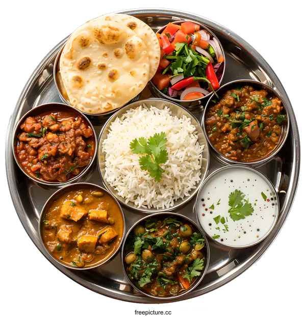 [Transparent Background PNG]Indian Thali Meal on White Background