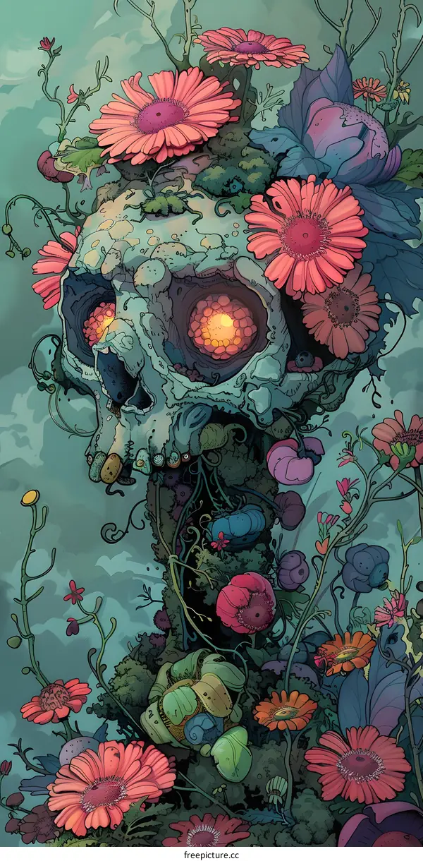 skull and flowers