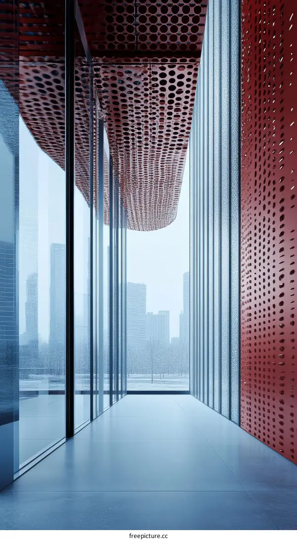 Modern Architectural Corridor with Perforated Wall