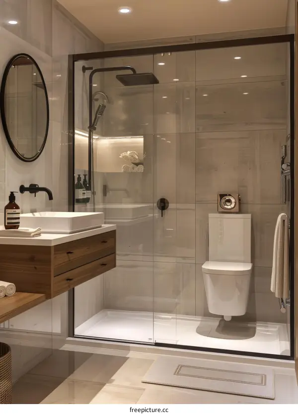 Modern Bathroom Interior Design with Shower and Toilet