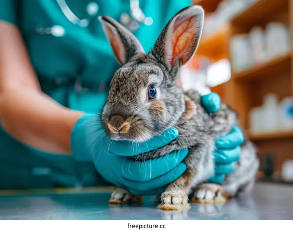 Veterinarian Examining a Brown Rabbit