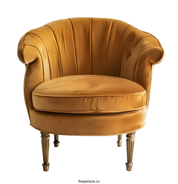 [Transparent Background PNG]Golden Velvet Armchair With Wooden Legs