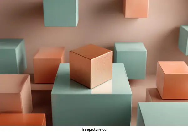 Abstract Geometric Composition of Cubes in Pastel Colors