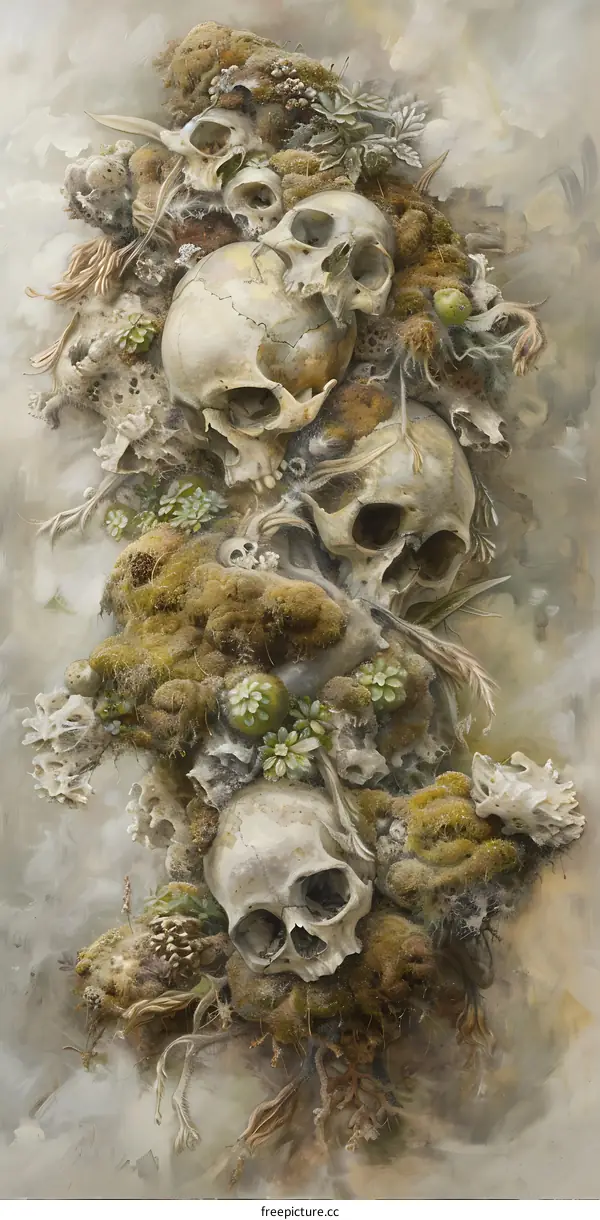 Skulls Covered in Moss
