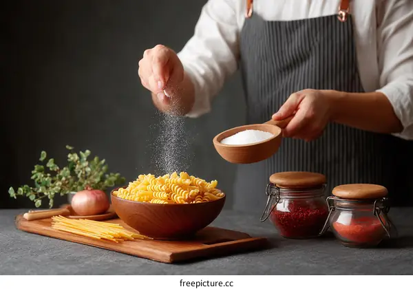 Chef Seasoning Spiral Pasta with Salt