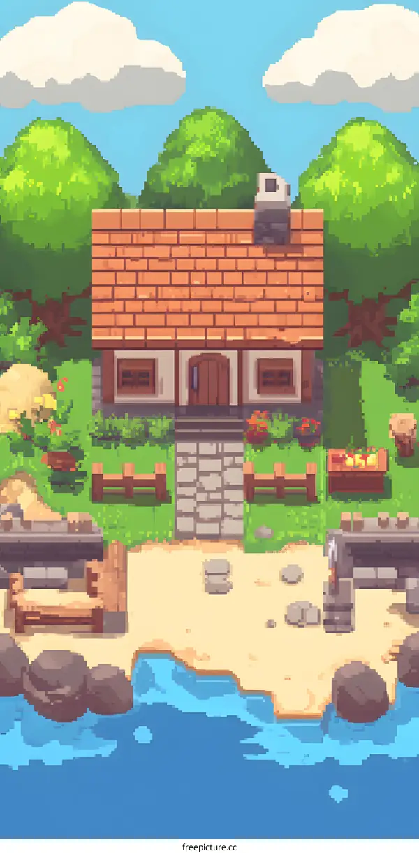 Pixel Art Cottage by the Sea