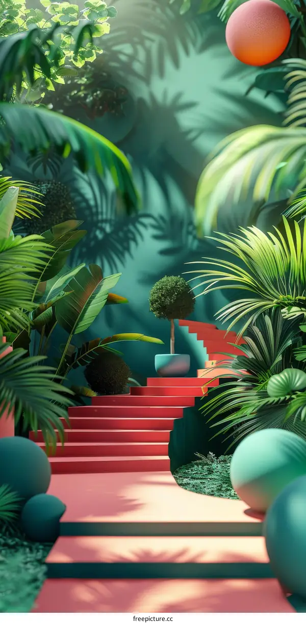 Staircase in a Lush Tropical Jungle