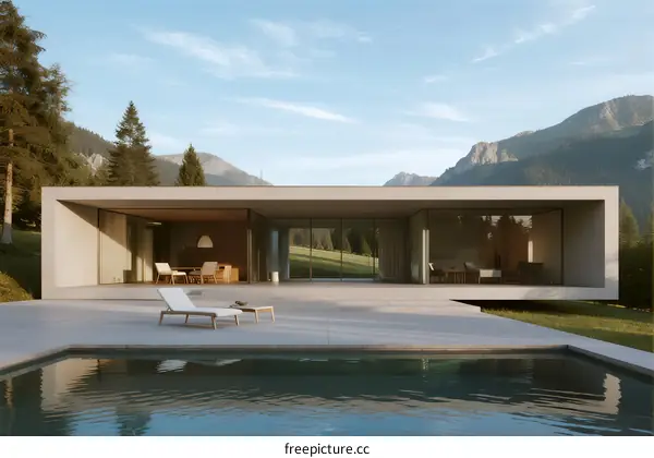 Modern minimalist villa with infinity pool and mountain view