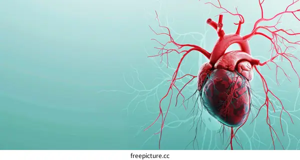3D Illustration of Human Heart with Arteries