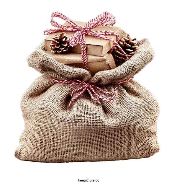 [Transparent Background PNG]Christmas Gift Bag Filled with Presents