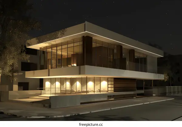Modern Architecture House Design Nighttime