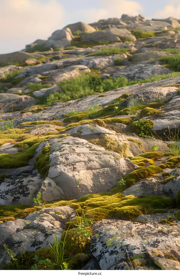 Green Moss on Rocks in a Mountain Landscape
