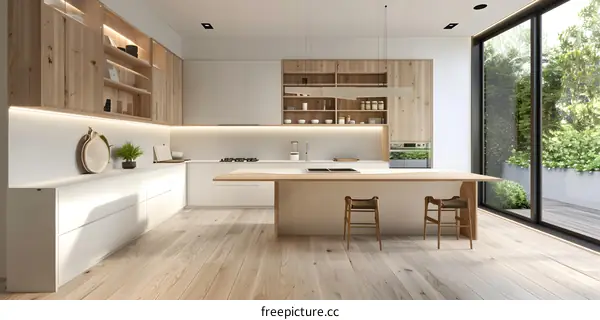 Modern Kitchen Interior Design With Wooden Cabinets and Island