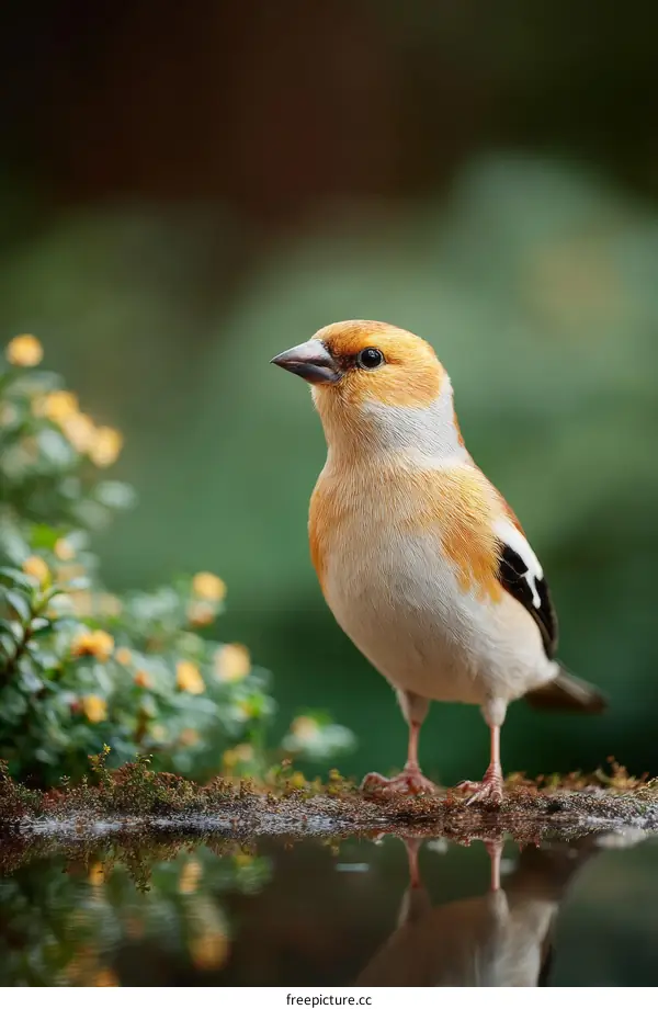 Close-up of a Goldfinch by a Water Feature