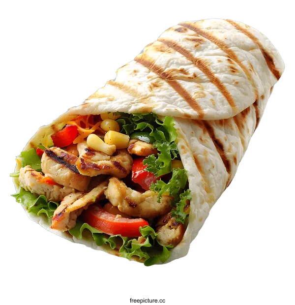 [Transparent Background PNG]Grilled Chicken and Vegetable Wrap on White Background