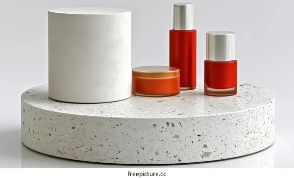 Cosmetic Products Display on Concrete Pedestal