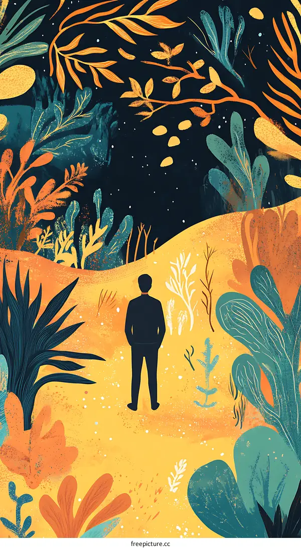 Man Standing in a Field of Flowers and Looking at the Stars