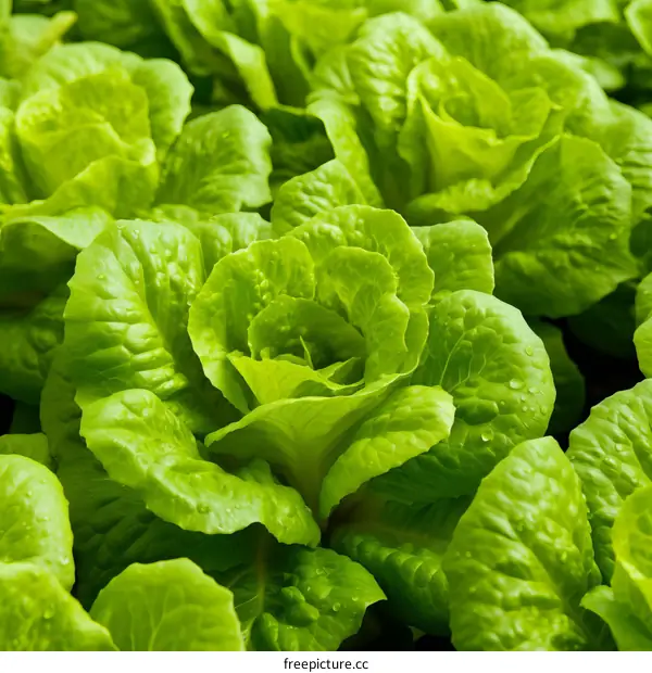 Close-up of a green lettuce field
