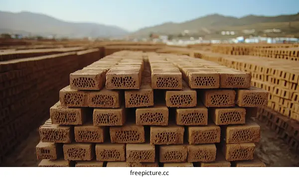 Stacked Clay Bricks in Outdoor Storage
