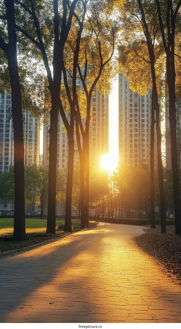 Golden Sunlight Path in City Park