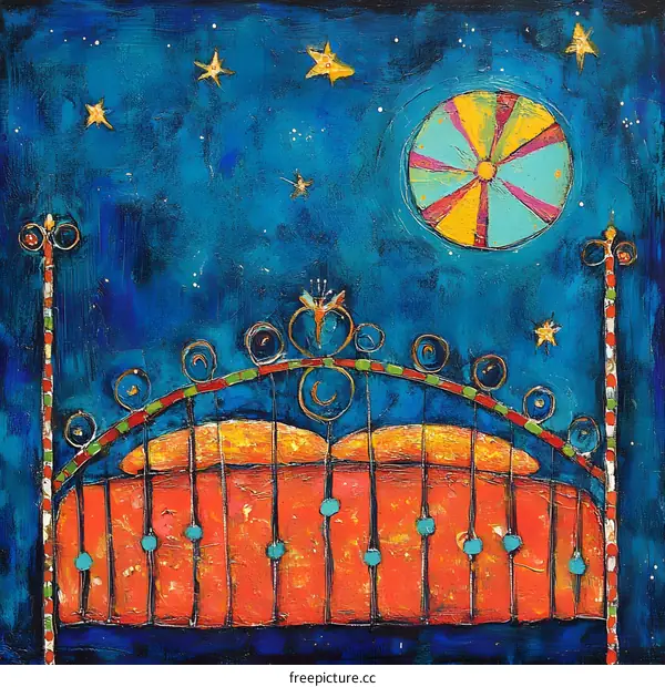 Abstract Painting Of Bed With Stars And Moon