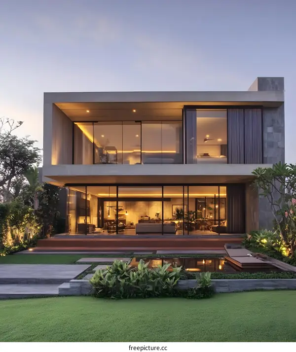 Modern Minimalist House with Large Windows and a Backyard Pool