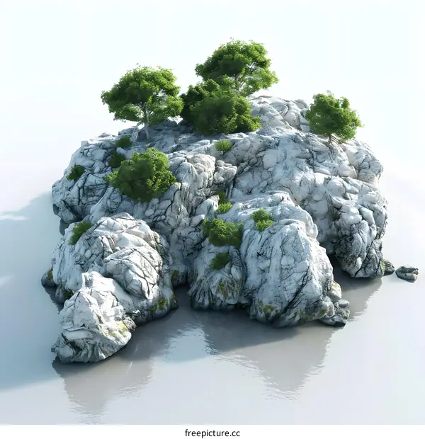Small Island With Green Trees and Rocks