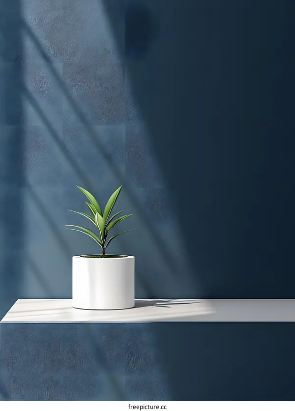 Minimalist Interior Design With a Green Plant on a White Shelf