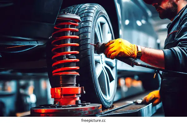 Automotive Mechanic Working on a Car Suspension