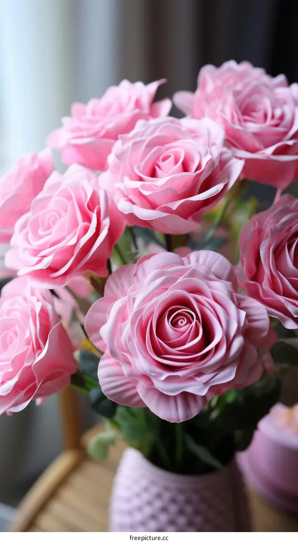 Pink Roses Adorned in a Clear Glass Vase