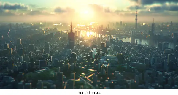 Sunrise over Futuristic Cityscape