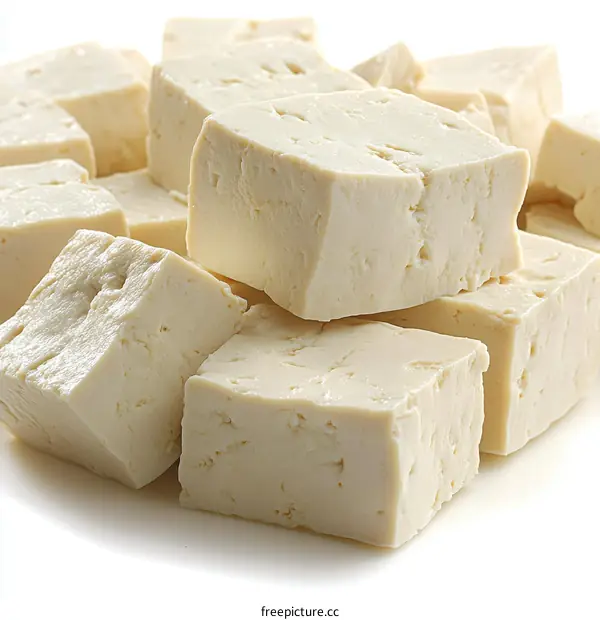 Closeup Image of Sliced Tofu Cubes