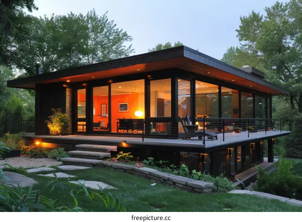 Modern House Exterior With Large Glass Windows