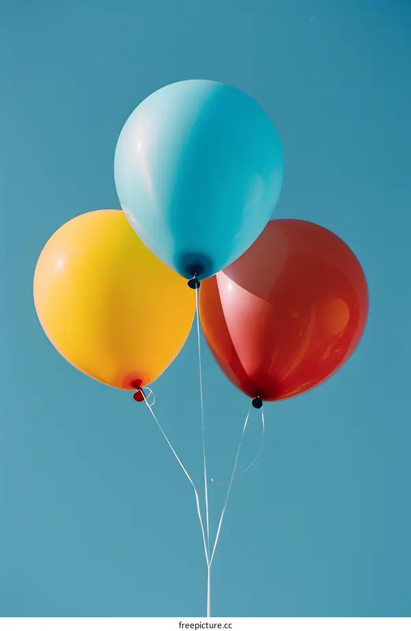 Three Colorful Balloons Floating in the Sky