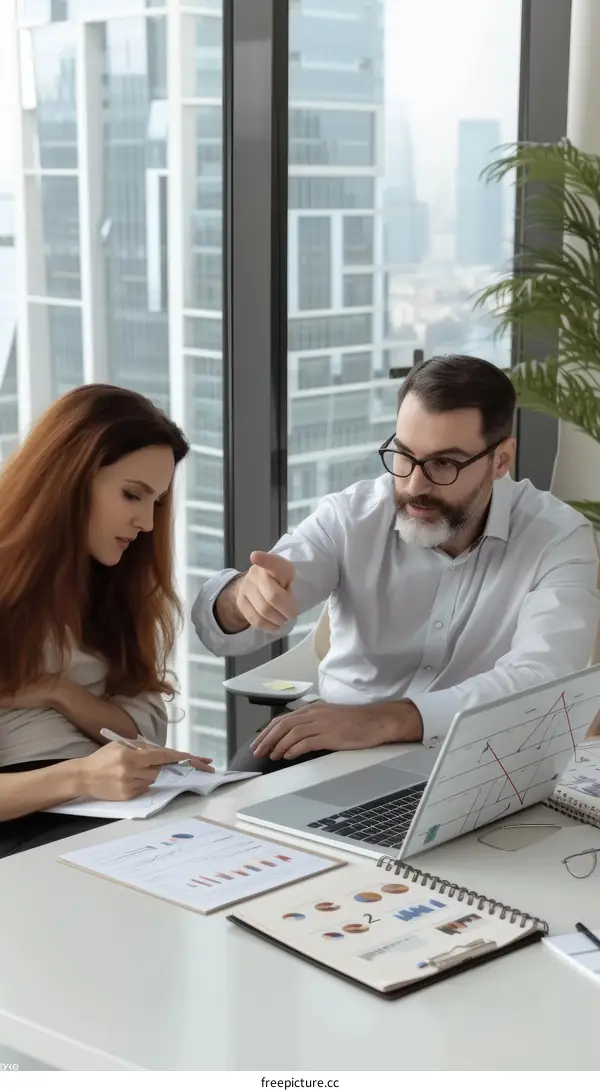 Two business professionals having a meeting in an office