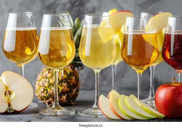 Apple Cider and Pineapple Cocktail with Fruit Garnish