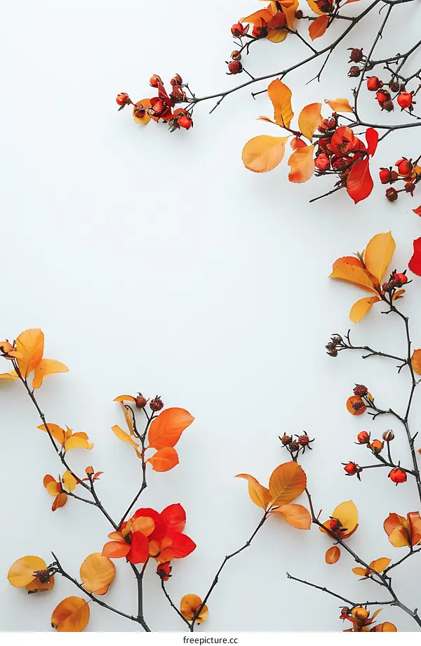 Autumn Leaves Frame Minimalist White Background