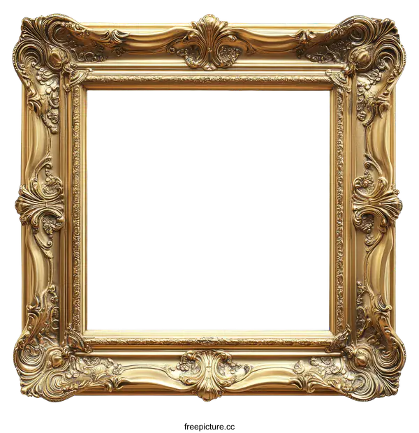 [Transparent Background PNG]Antique Gold Picture Frame with Ornate Design