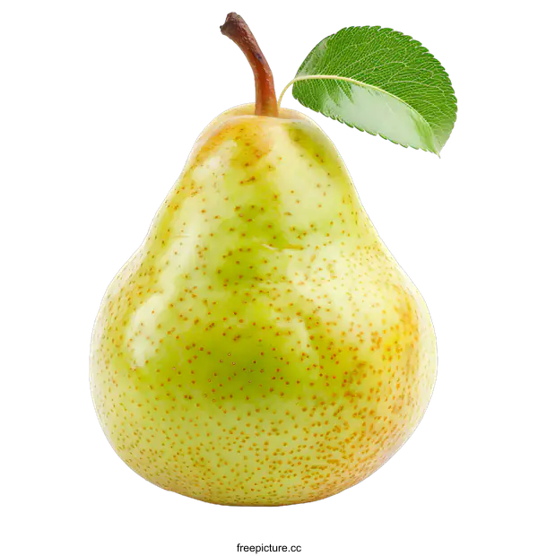 [Transparent Background PNG]A single pear with green leaf isolated on white background