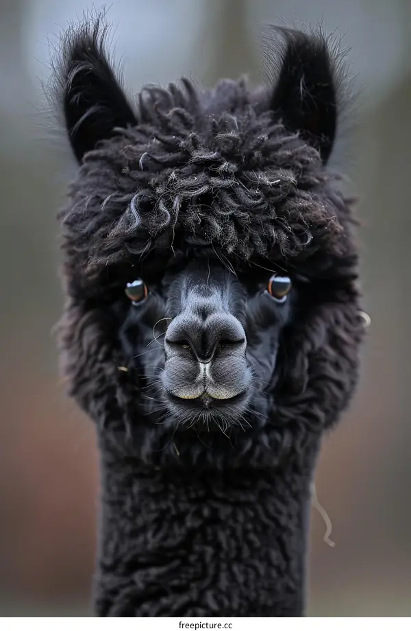 A close-up of a black alpaca