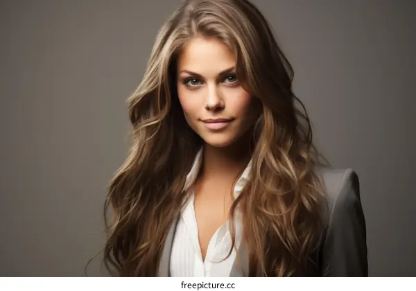 Portrait of a Beautiful Young Woman with Long Brown Hair