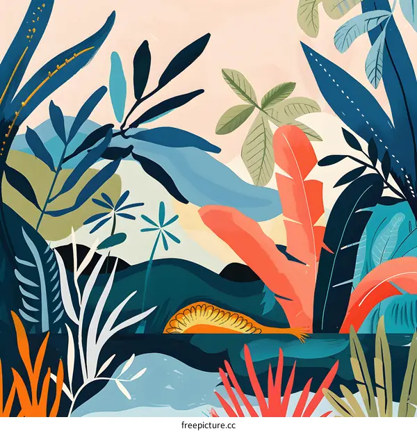 Tropical Leaves Abstract Illustration Art Print