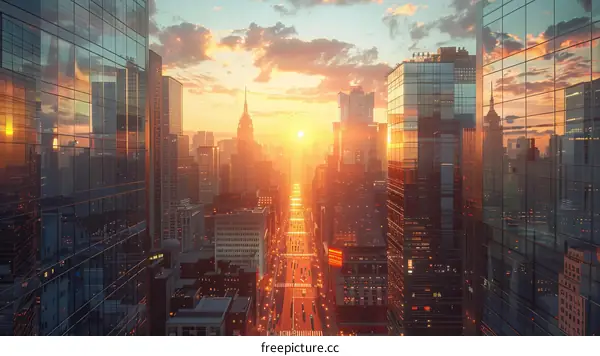 Sunrise Cityscape over Modern Skyscrapers