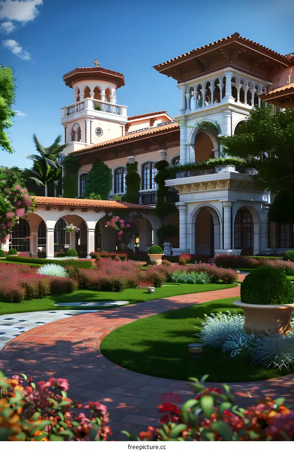 Luxury Villa With Garden and Arched Entryway