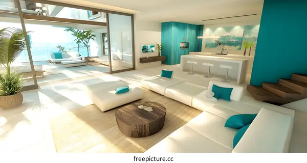 Modern Interior Design Living Room with Ocean View