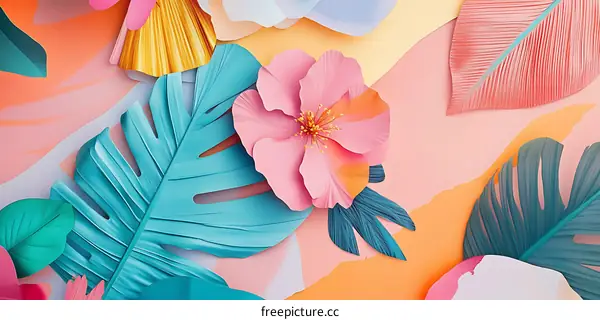 Tropical Floral Paper Cutout Background