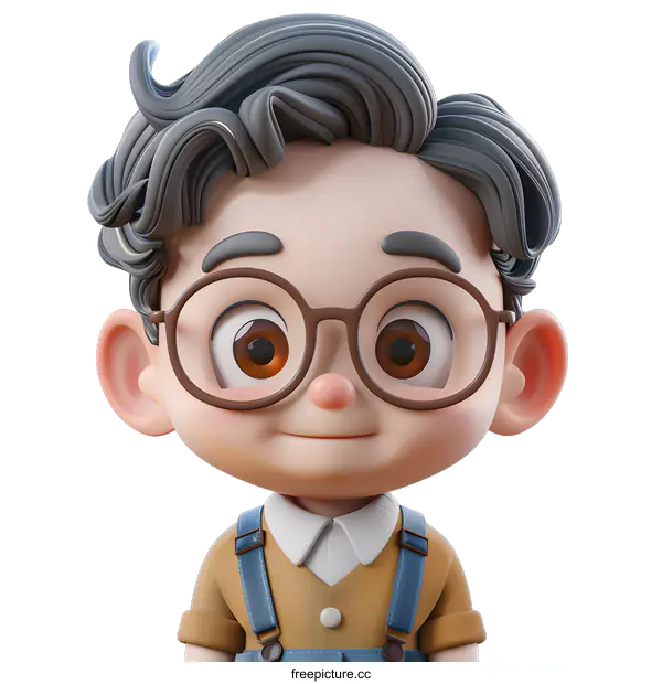 [Transparent Background PNG]3D rendering of a cute cartoon boy with glasses