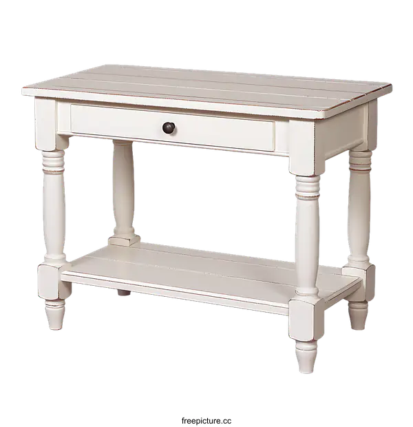 [Transparent Background PNG]Vintage White Wooden Console Table with Drawer