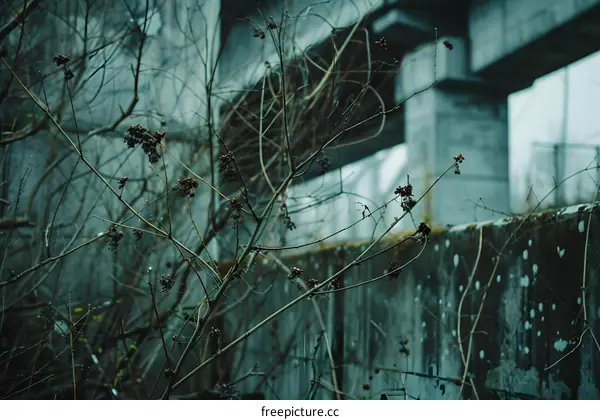 Overgrown Branches Under Concrete Overpass