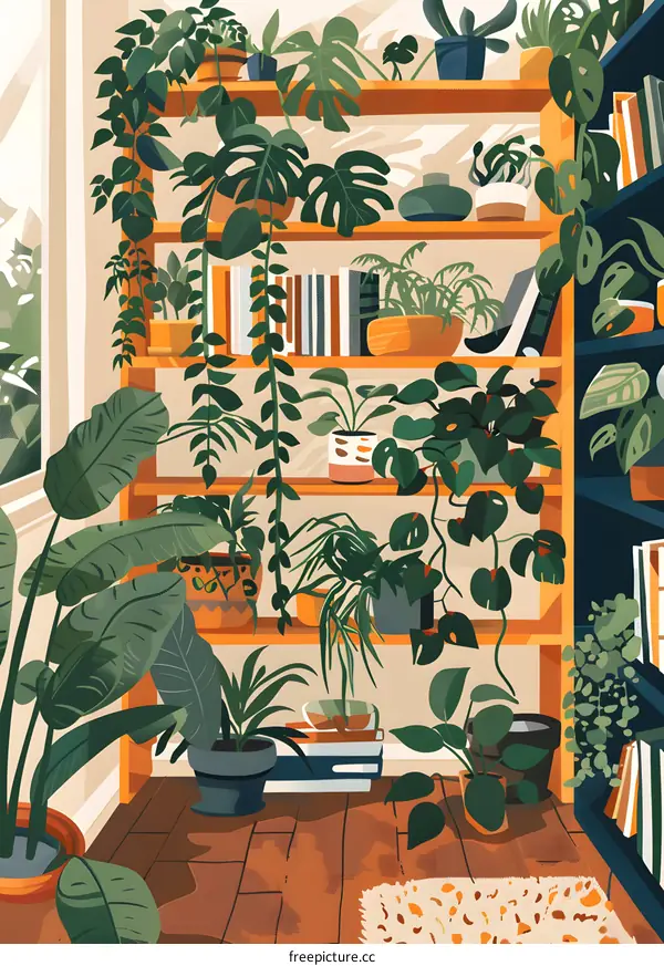 Indoor Plants on Shelves in a Cozy Home